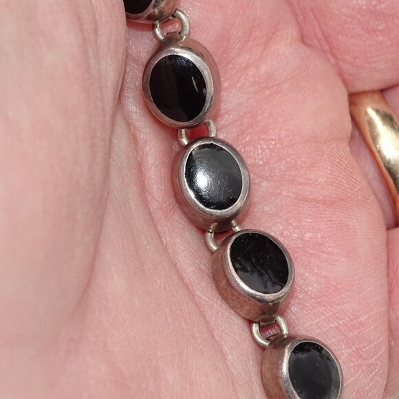 Vintage 950 Sterling Silver and Onyx 7 1/2" Toggle Bracelet - Picture 6 of 7